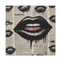 Black Drip Lips Canvas Wall Art — Vintage Newspaper Pop Art