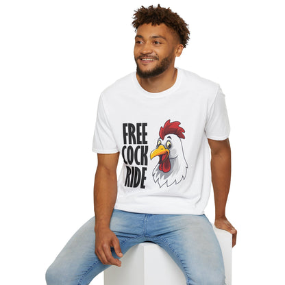 Graphic T-Shirt — "Free Cock Ride" Rooster Novelty Tee