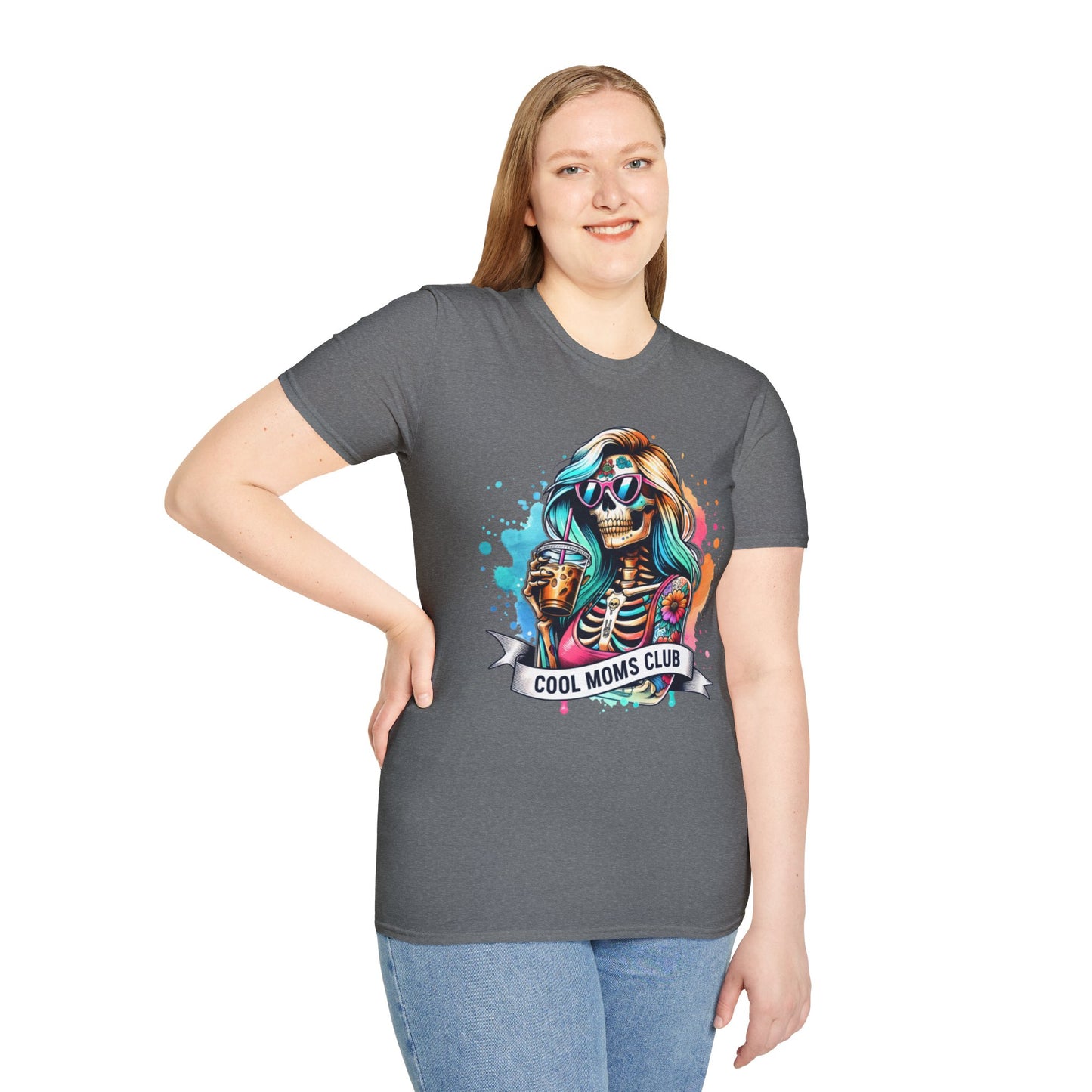 Cool Moms Club Skull T-Shirt — Colorful Day of the Dead Mom Graphic Tee