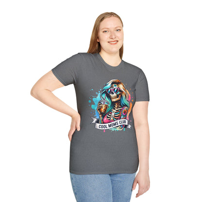 Cool Moms Club Skull T-Shirt — Colorful Day of the Dead Mom Graphic Tee