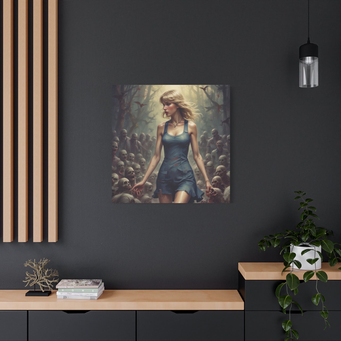 Zombie Swift Horde Canvas Print — Female Survivor Horror Wall Art (Matte Stretched 1.25")