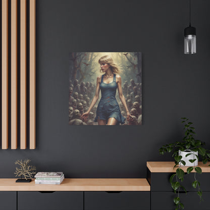 Zombie Swift Horde Canvas Print — Female Survivor Horror Wall Art (Matte Stretched 1.25")
