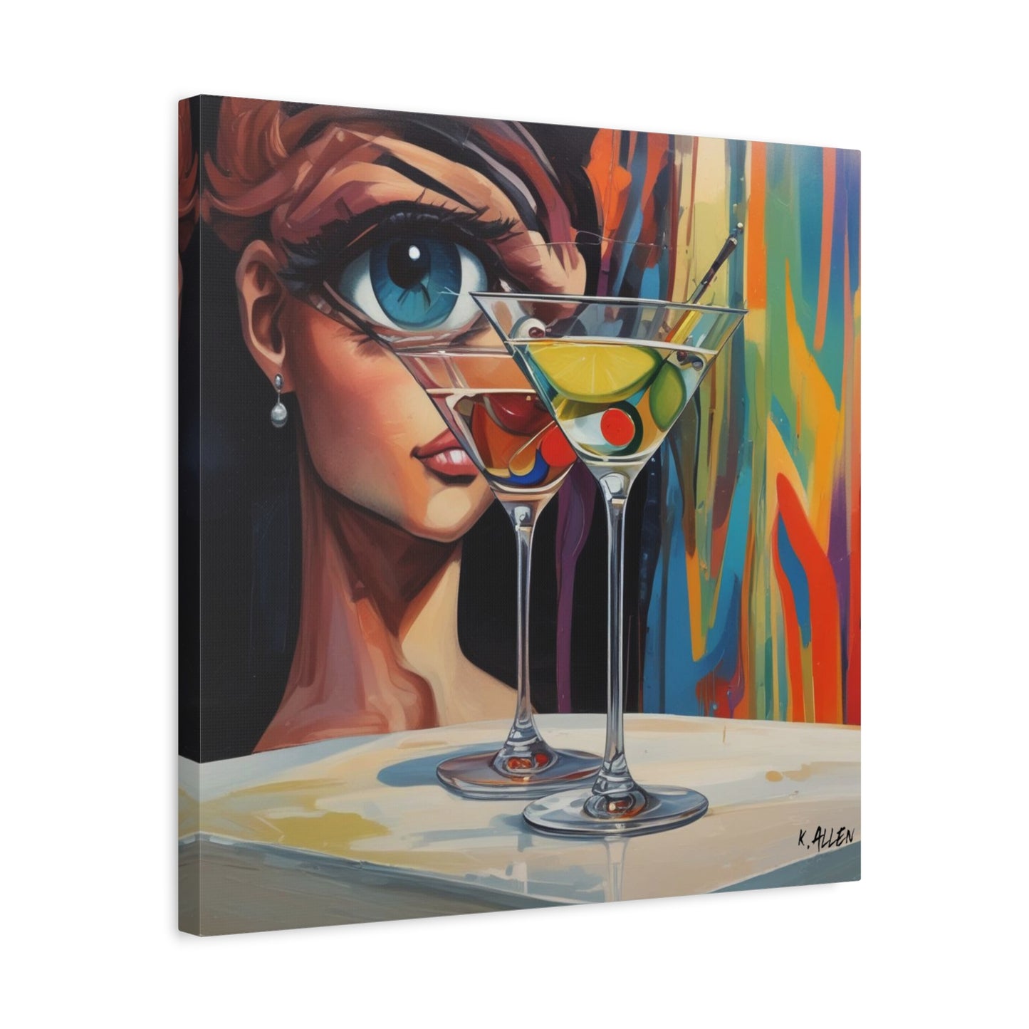 Pop Art Martini Canvas Wall Art — Colorful Woman & Cocktails Matte Stretched 1.25"