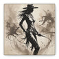 Cowgirl Silhouette Canvas Art – Western Whip Poster on Matte Stretched Canvas