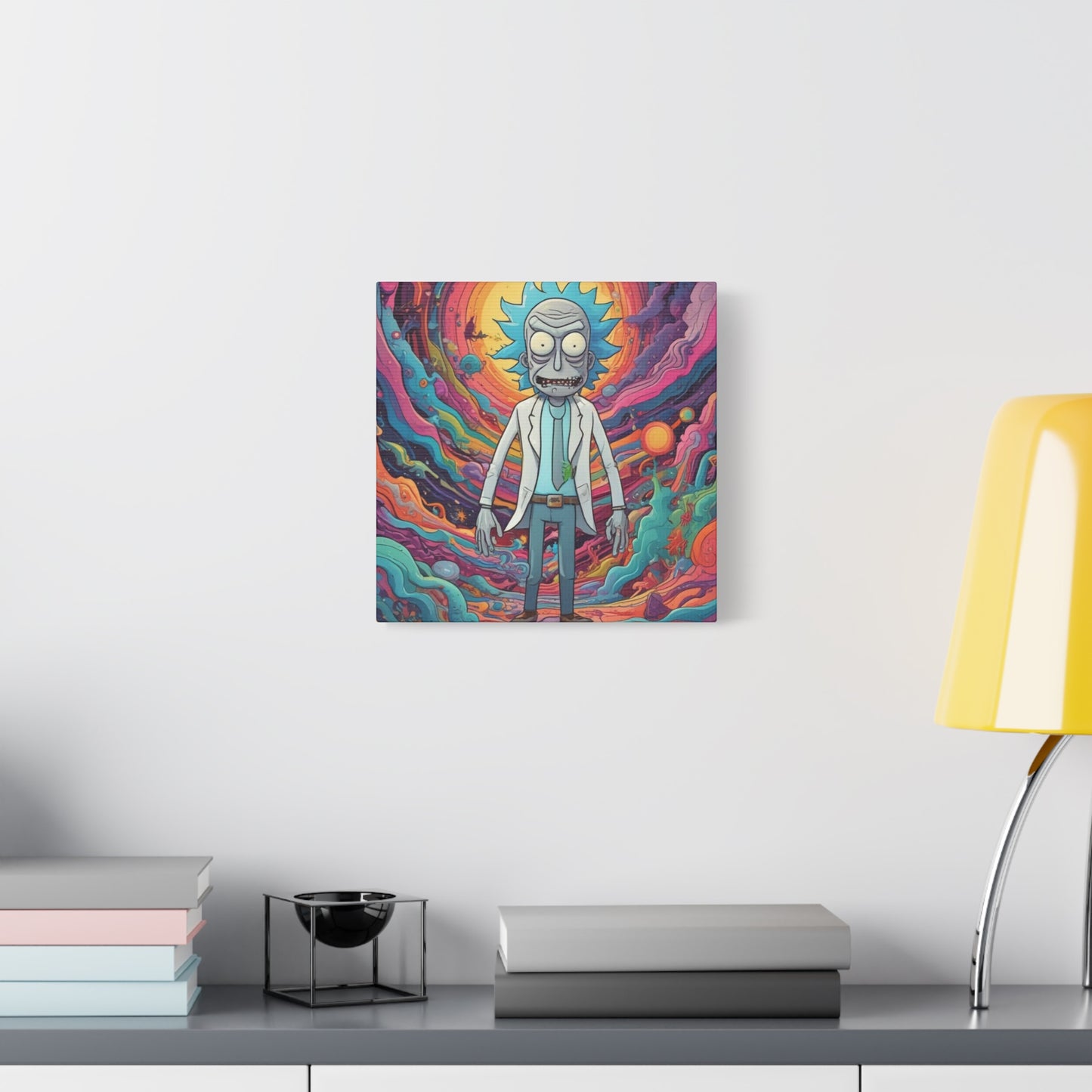 Psychedelic Rick Portal Canvas — Colorful Rick Illustration on Stretched Matte Canvas