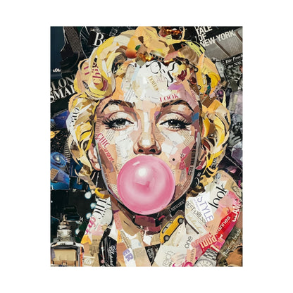 Pop Art Satin Poster — Iconic Blonde Portrait with Bubblegum