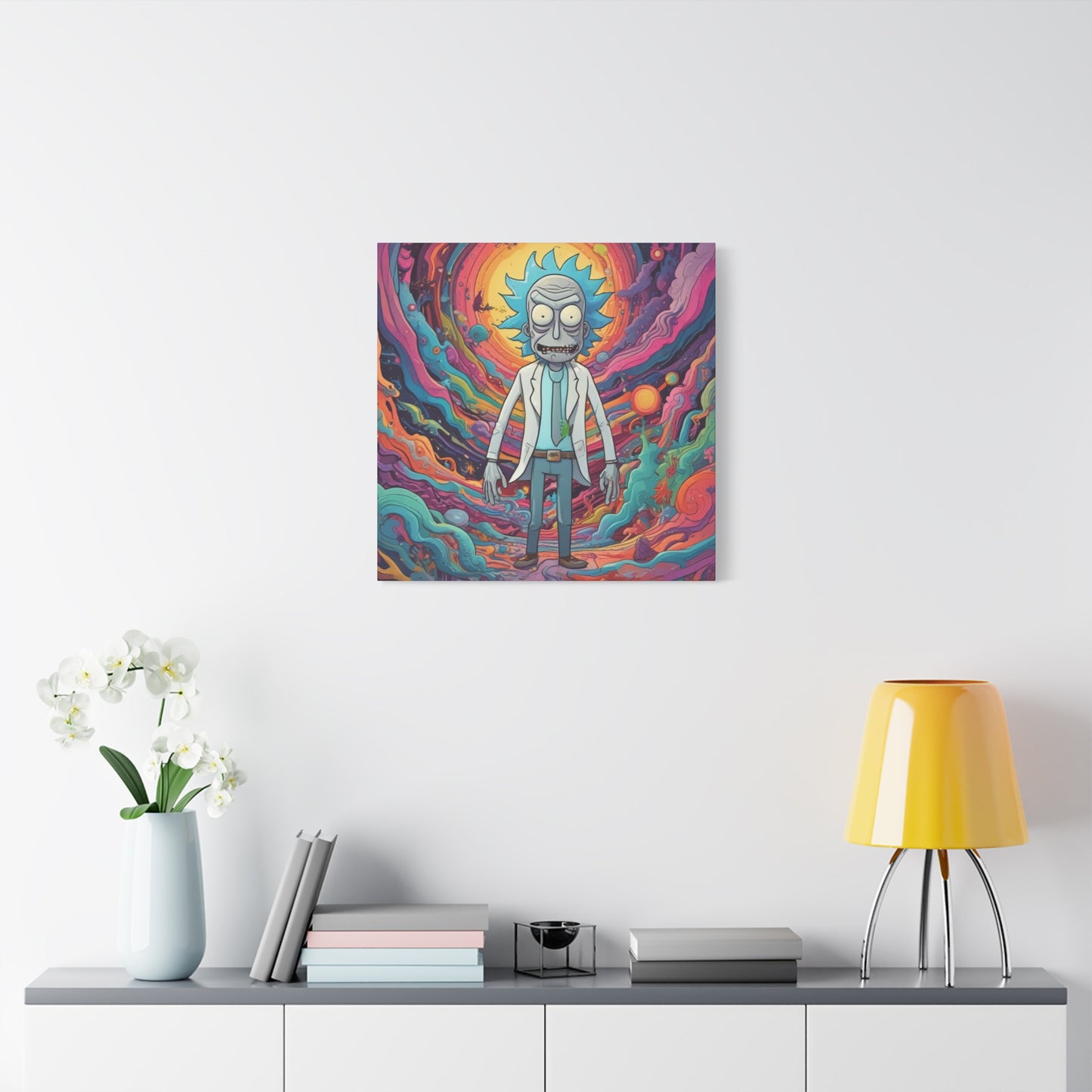 Psychedelic Rick Portal Canvas — Colorful Rick Illustration on Stretched Matte Canvas