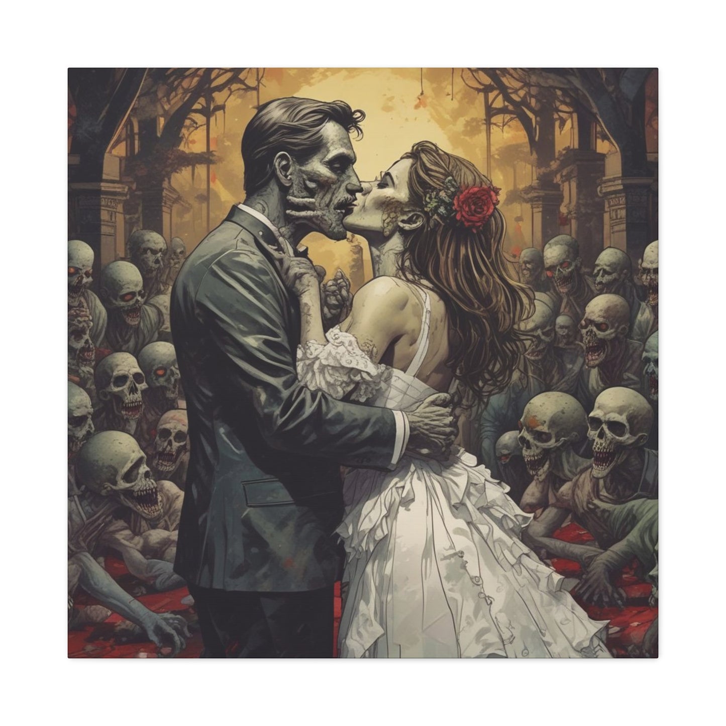 Zombie Bride & Groom Matte Canvas Wall Art — Gothic Wedding Horror Canvas
