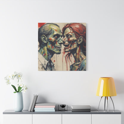 Zombie Couple Matte Canvas Wall Art — Blood-Splattered Horror Portrait