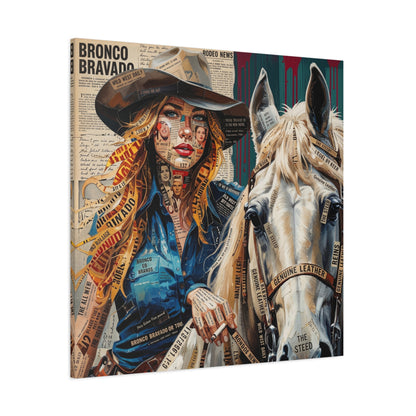 Cowgirl & Horse Collage Matte Canvas Print — Western Collage Art Wall Decor