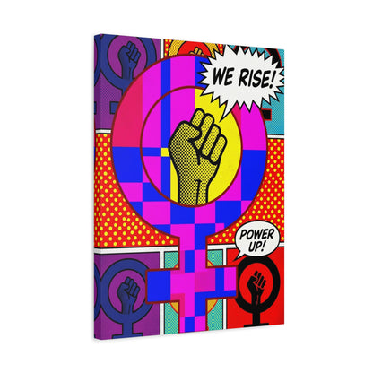 Feminist Pop Art Canvas — "We Rise!" Stretched Matte Wall Art