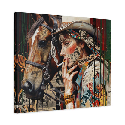 Western Collage Horse & Cowgirl Matte Canvas Wall Art - Stretched 1.25"