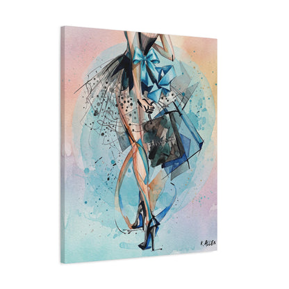 Fashion Illustration Canvas Print — Blue Ribbon Ballet Heels Artwork