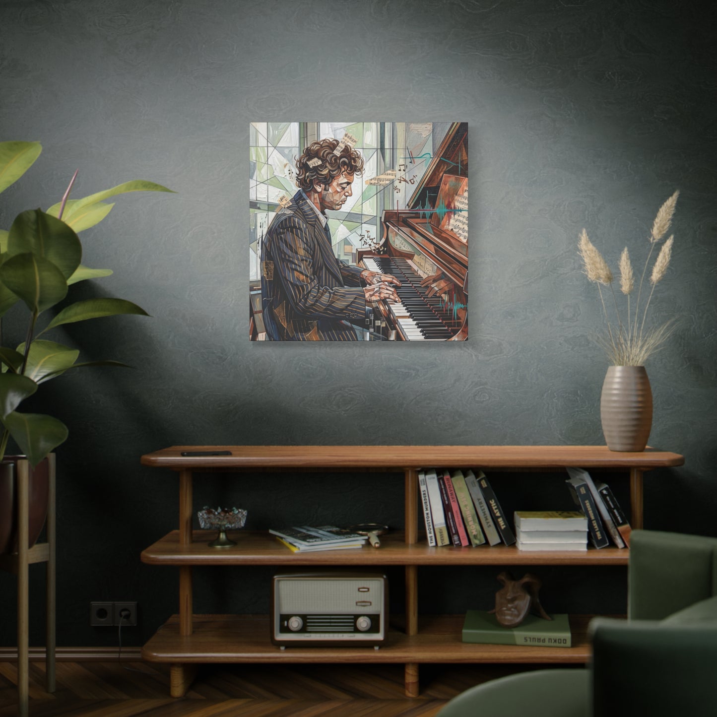 Piano Man Joel Canvas Wall Art — Abstract Character Portrait