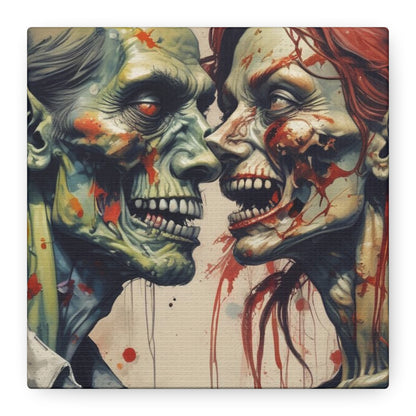 Zombie Couple Matte Canvas Wall Art — Blood-Splattered Horror Portrait