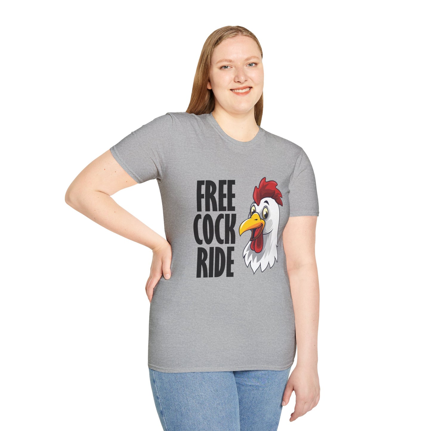 Graphic T-Shirt — "Free Cock Ride" Rooster Novelty Tee