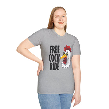 Graphic T-Shirt — "Free Cock Ride" Rooster Novelty Tee