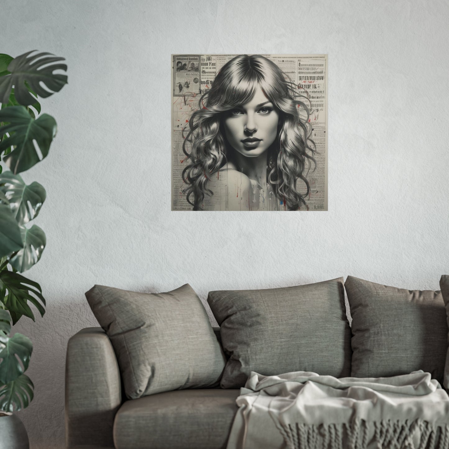 Taylor Inspired Portrait on Vintage Newspaper Background
