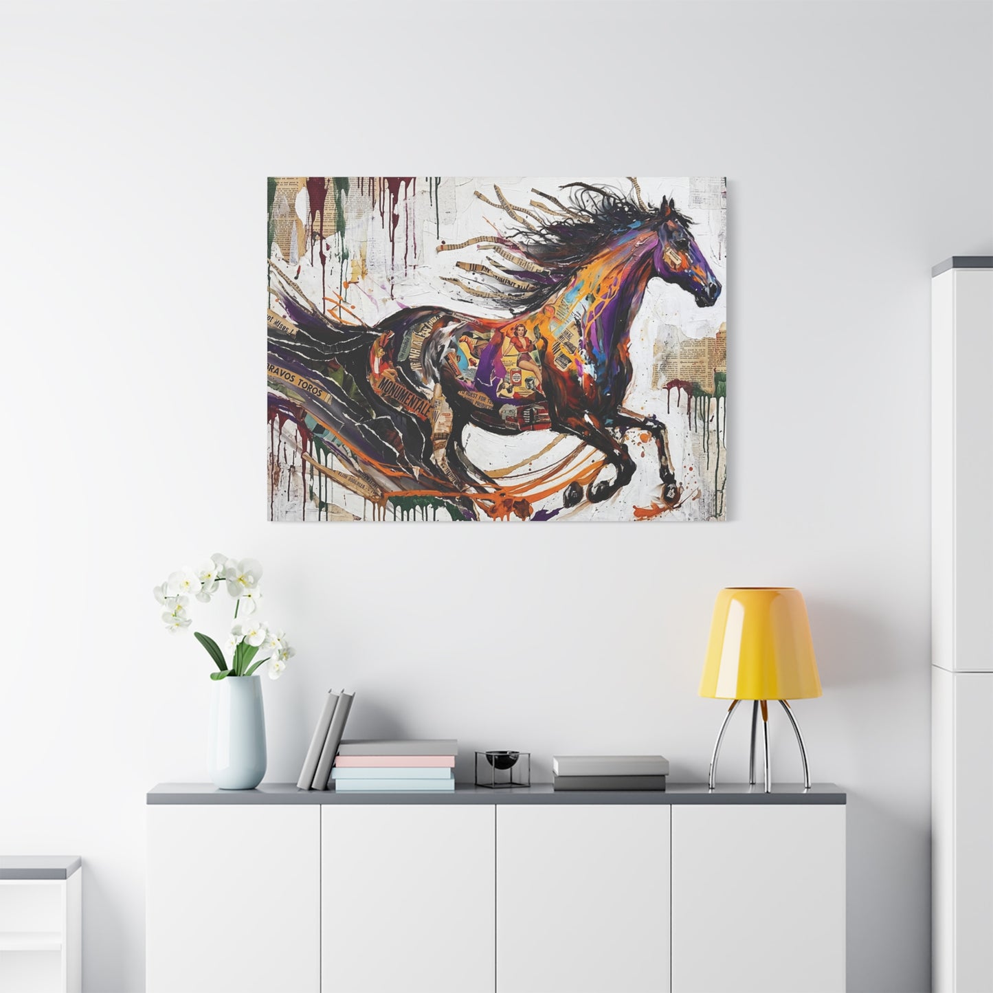 Colorful Galloping Horse Canvas Print — Vibrant Abstract Equestrian Wall Art