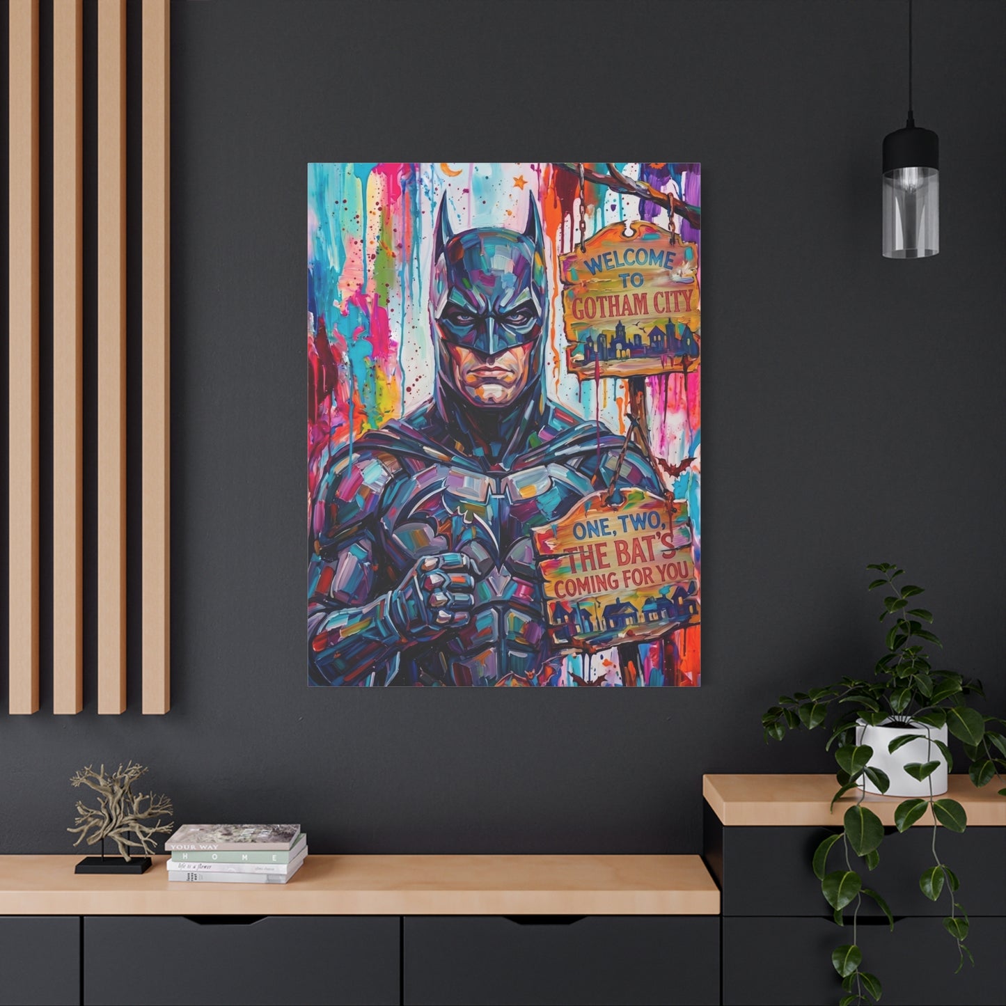 Colorful Gotham City Canvas Art - 'Welcome to Gotham City' Stretched Matte Print