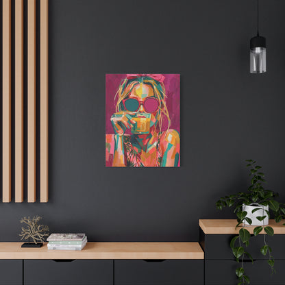 Pop Art Woman Drinking Coffee Canvas - Pink
