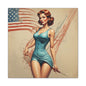 Retro Pin-Up Canvas Wall Art — Vintage American Flag Pinup Matte Stretched 1.25"