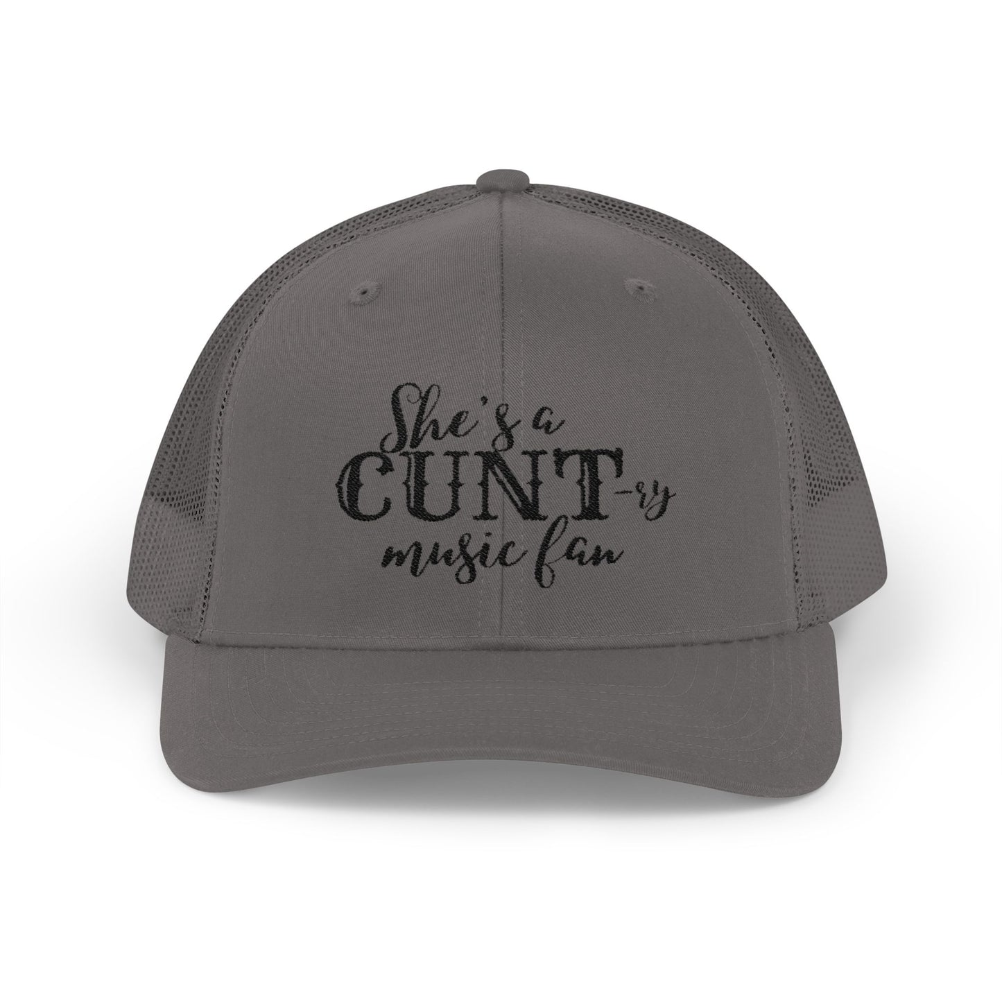 Trucker Cap — "She's a CUNTry Music Fan" Embroidered Mesh Snapback