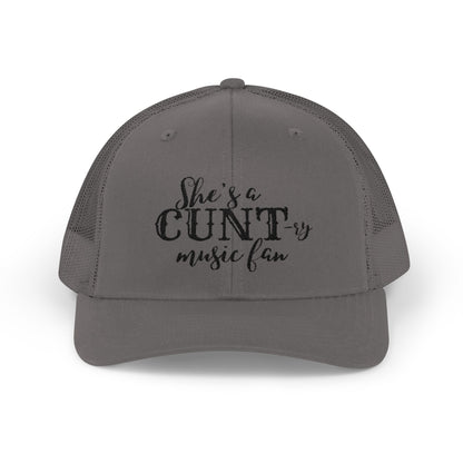 Trucker Cap — "She's a CUNTry Music Fan" Embroidered Mesh Snapback