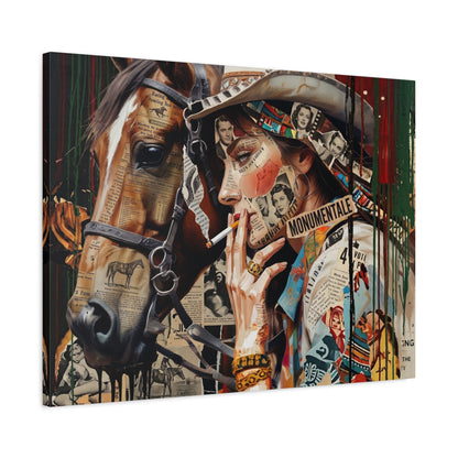 Western Collage Horse & Cowgirl Matte Canvas Wall Art - Stretched 1.25"
