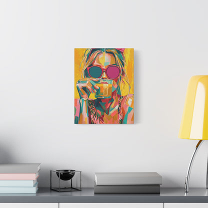 Colorful Pop Art Woman Drinking Canvas Wall Art