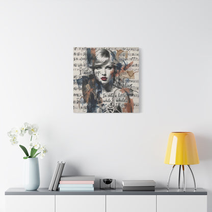 Swift Inspired Matte Stretched Canvas – "I Wake Up; I’m Alive" Mixed-Media Portrait Wall Art