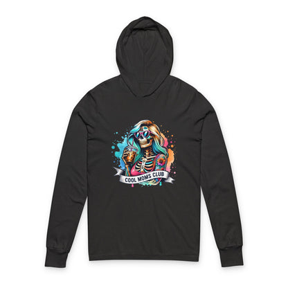 Cool Moms Club Hooded Long Sleeve Tee — Colorful Skeleton Mom Graphic