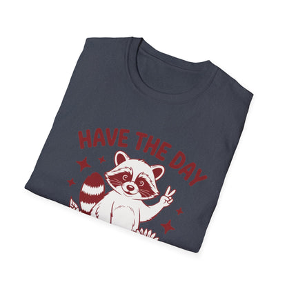 Have The Day You Deserve Raccoon T-Shirt — Positive Message Tee with Sunflowers