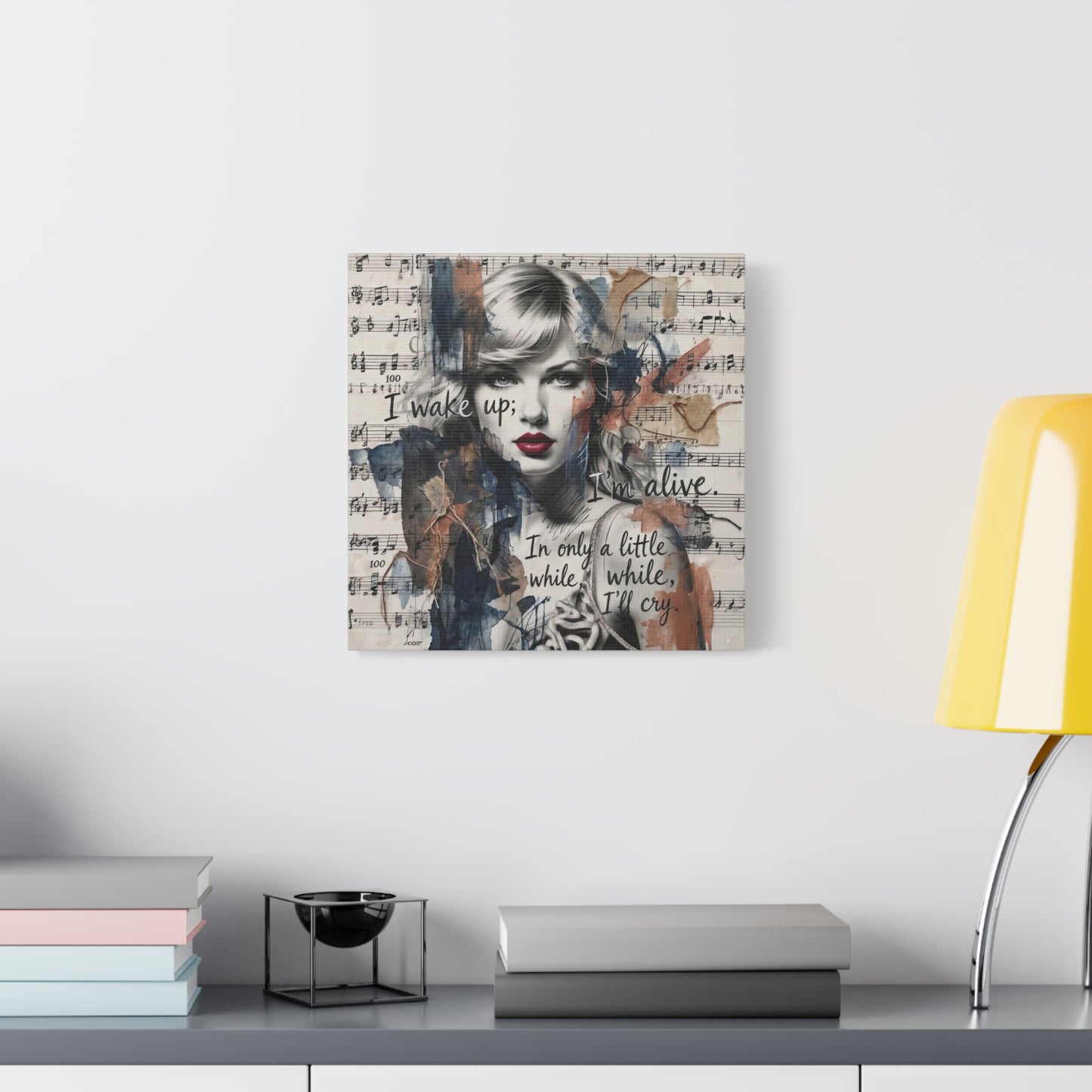 Swift Inspired Matte Stretched Canvas – "I Wake Up; I’m Alive" Mixed-Media Portrait Wall Art