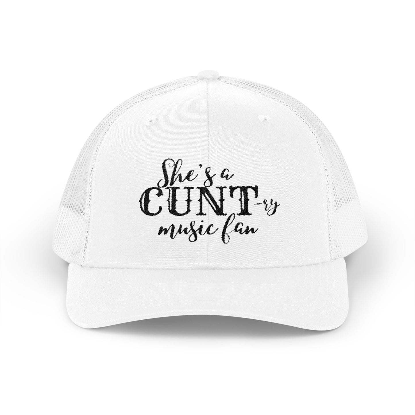 Trucker Cap — "She's a CUNTry Music Fan" Embroidered Mesh Snapback