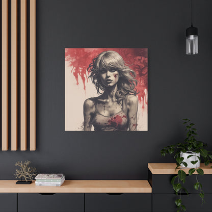 Bloody Swift Matte Canvas Print — Gothic Female Portrait Wall Art, Stretched 1.25"
