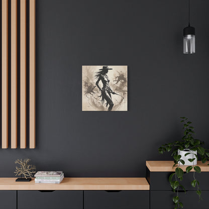 Cowgirl Silhouette Canvas Art – Western Whip Poster on Matte Stretched Canvas