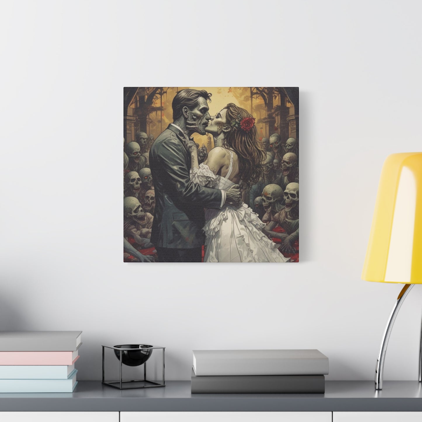 Zombie Bride & Groom Matte Canvas Wall Art — Gothic Wedding Horror Canvas