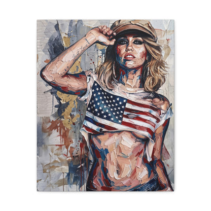 Patriotic Girl American Flag Canvas Print — Matte Stretched Wall Art