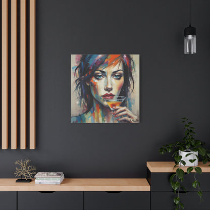 Colorful Femme Portrait Canvas — Martini Woman Stretched Wall Art