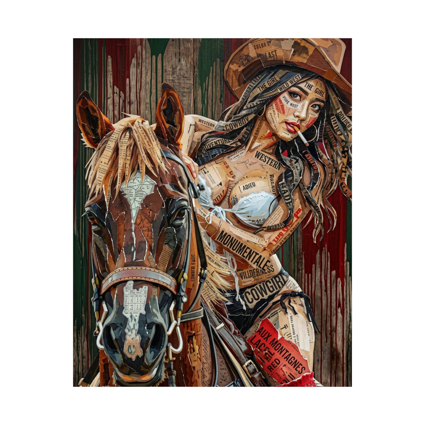 Cowgirl & Horse Satin Poster — Western Pinup Art Print (210gsm)