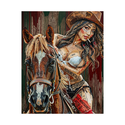 Cowgirl & Horse Satin Poster — Western Pinup Art Print (210gsm)