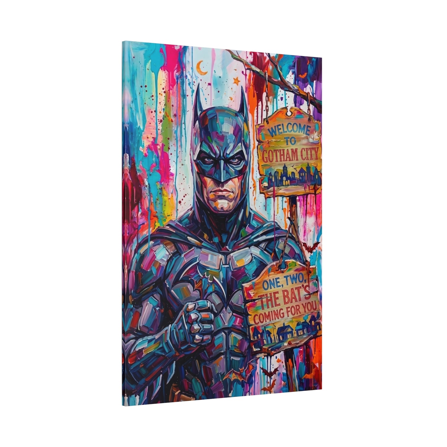 Colorful Gotham City Canvas Art - 'Welcome to Gotham City' Stretched Matte Print