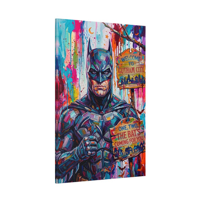 Colorful Gotham City Canvas Art - 'Welcome to Gotham City' Stretched Matte Print