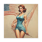Retro Pin-Up Canvas Wall Art — Vintage American Flag Pinup Matte Stretched 1.25"