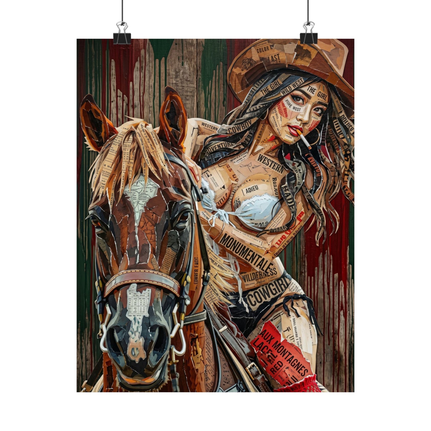 Cowgirl & Horse Satin Poster — Western Pinup Art Print (210gsm)