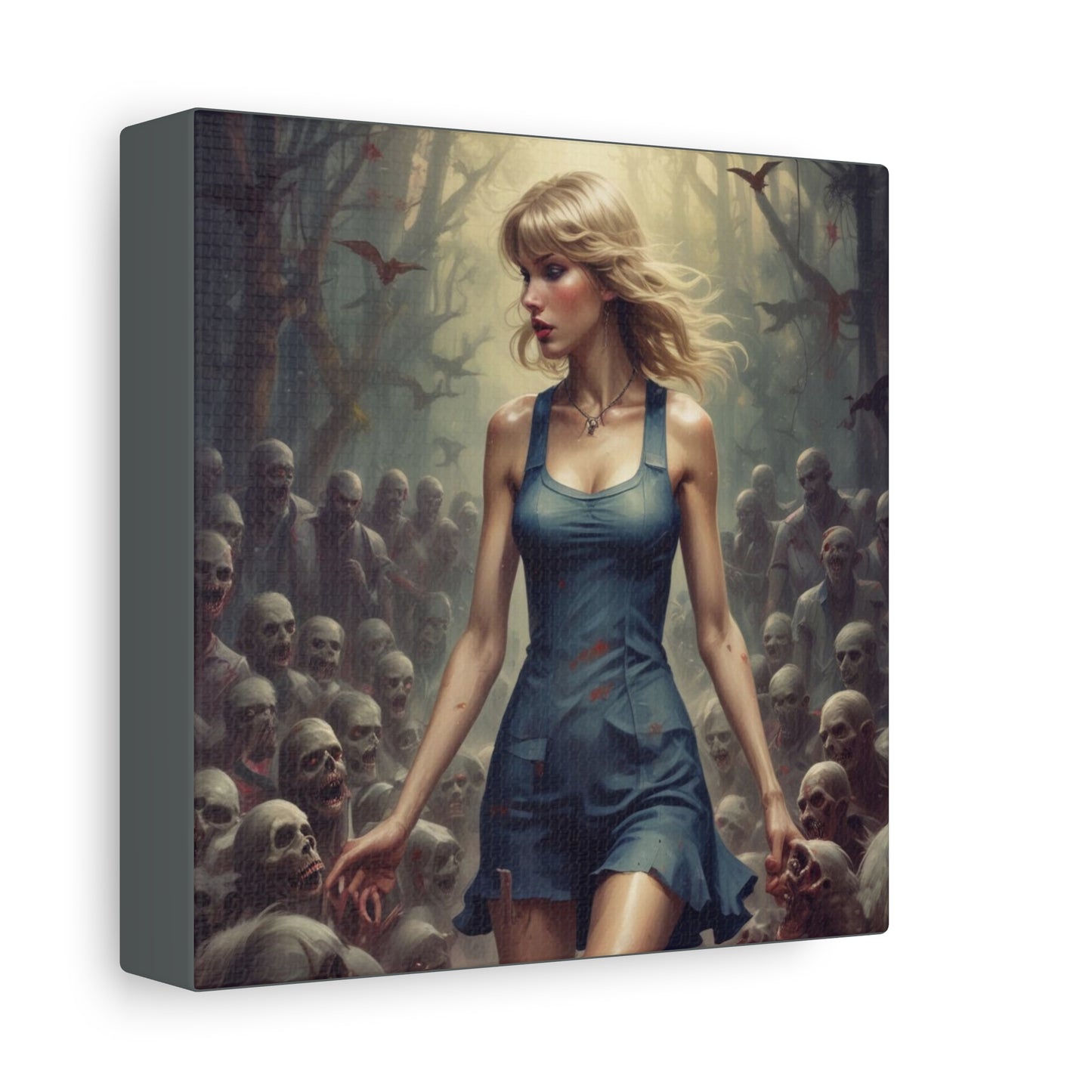Zombie Swift Horde Canvas Print — Female Survivor Horror Wall Art (Matte Stretched 1.25")