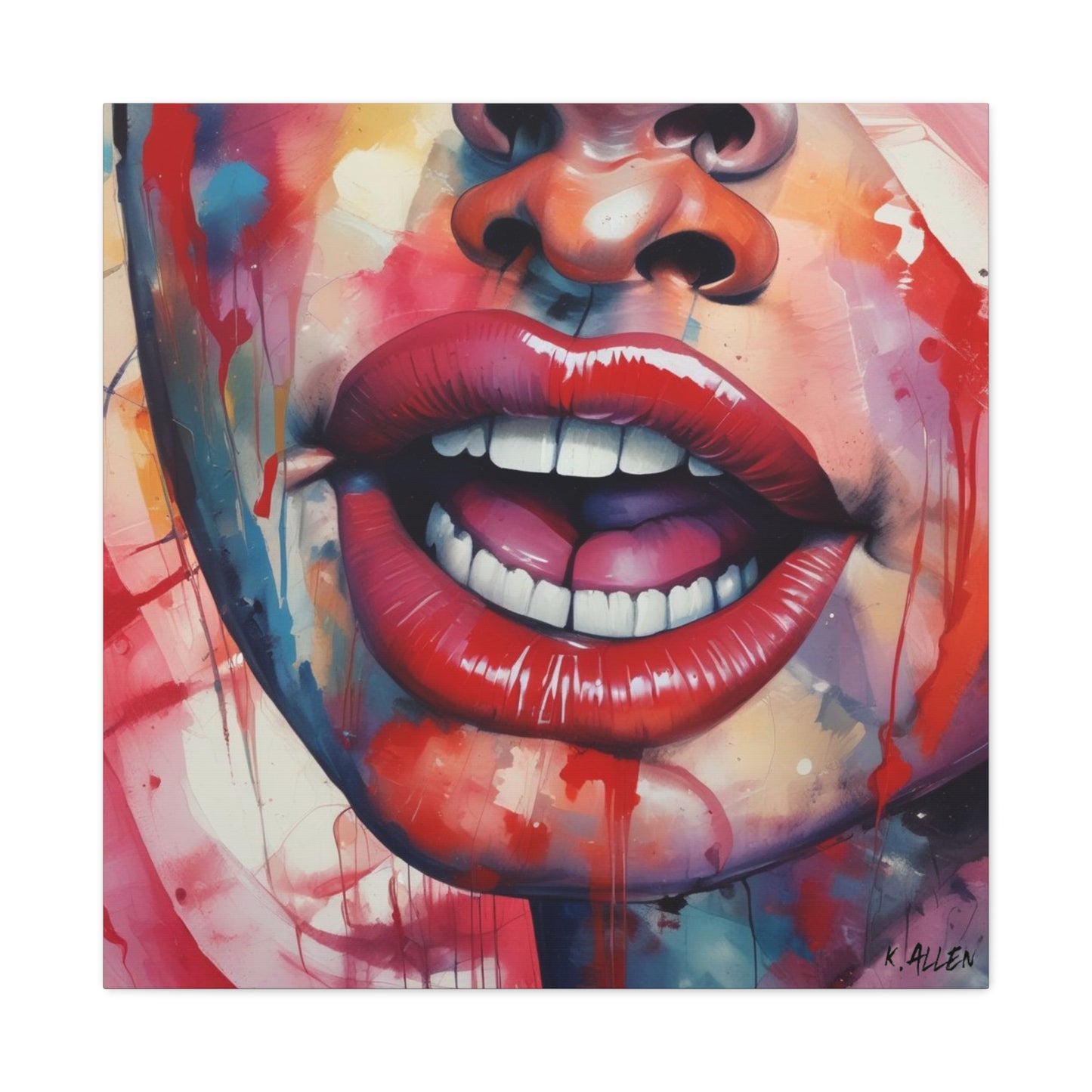 Colorful Pop Art Lips Canvas Wall Art – Vibrant Stretched Matte Portrait