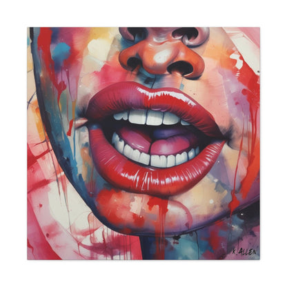Colorful Pop Art Lips Canvas Wall Art – Vibrant Stretched Matte Portrait