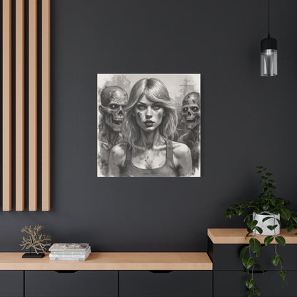 Zombie Apocalypse Canvas Print — Female Survivor Portrait Matte Stretched Art